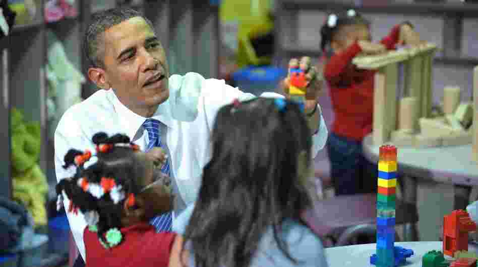 President Obama plays with children at a Head Start center in Yeadon, Pa. The Obama administration is requiring some Head Start programs to compete for continued federal funding.