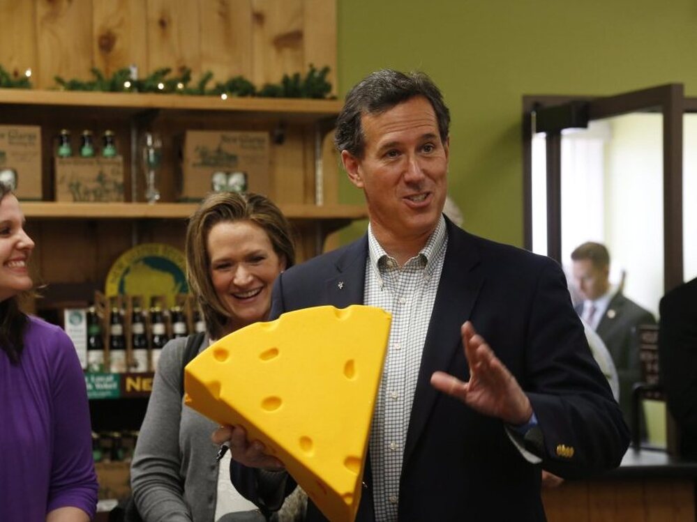 Campaigning in Wisconsin Monday, Rick Santorum hopes he'll come out ahead in the cheese state.