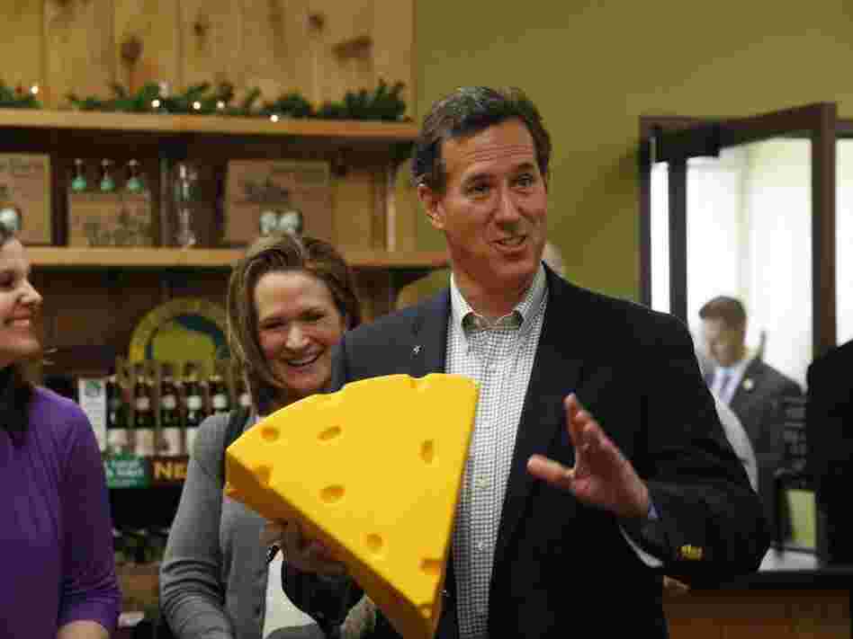 Campaigning in Wisconsin Monday, Rick Santorum hopes he'll come out ahead in the cheese state.