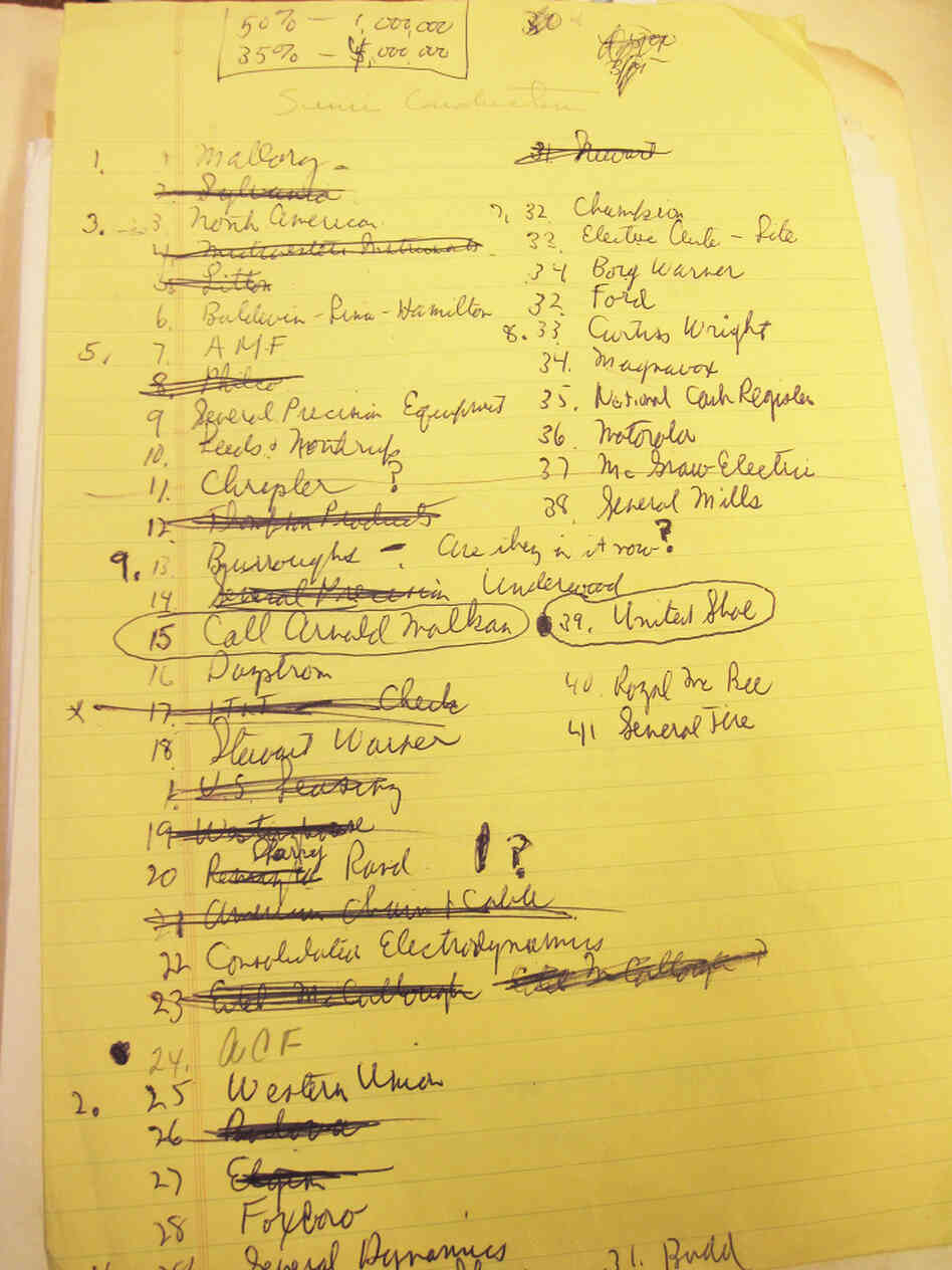 The list of more than 40 firms Arthur Rock asked to invest in the Traitorous 8. He was asking for $1.5 million and a share in the business for each of the founders. "None of the companies would do it," Rock says.