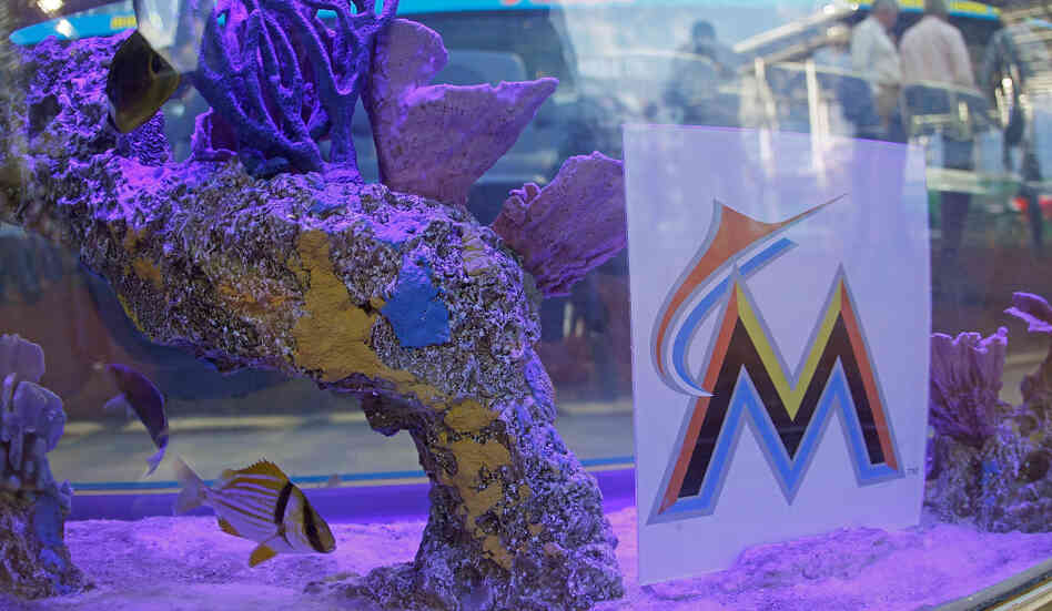 A general view of the new Marlins Ballpark shot through a fishtank behind home plate. A general view of the new Marlins Ballpark shot through a fishtank behind home plate.