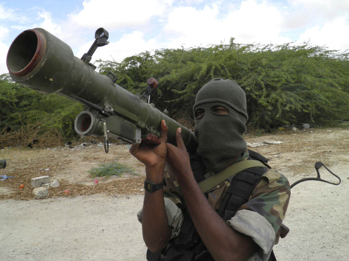 An al-Shabab fighter displays a weapon during military exercises in northern Mogadishu, Somalia, in 2010. 