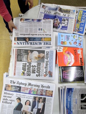 Between 6 and 7 of every 10 copies of national and metro papers sold in Australia are owned by News Ltd., News Corp.'s Australian newspaper arm. The company owns The Australian and The Daily Telegraph; while The Age and The Sydney Morning Herald are owned by rival Fairfax Media. Between 6 and 7 of every 10 copies of national and metro papers sold in Australia are owned by News Ltd., News Corp.'s Australian newspaper arm. The company owns The Australian and The Daily Telegraph; while The Age and The Sydney Morning Herald are owned by rival Fairfax Media.