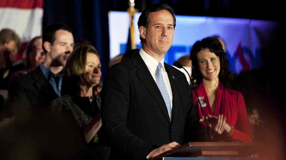 Republican presidential candidate, former U.S. Sen. Rick Santorum speaks at a campaign rally at Four Seasons Sheraton in Mars, Pa., Monday night. Rival Mitt Romney won the Washington, D.C., Maryland and Wisconsin primaries.