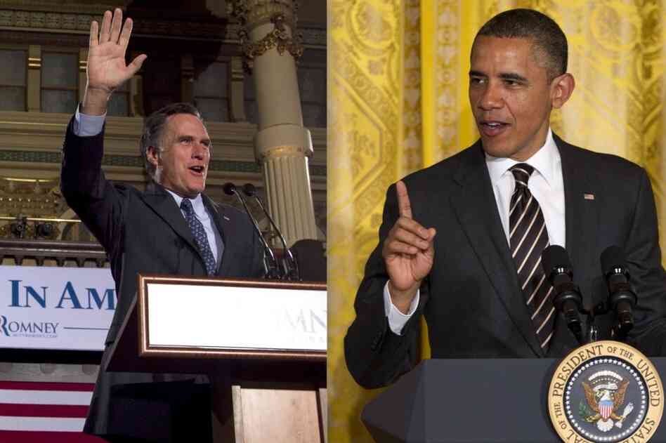 Romney and Obama photos stitched.