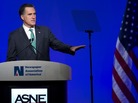 Republican presidential candidate Mitt Romney during today's speech to the American Society of News Editors, in Washington, D.C. Republican presidential candidate Mitt Romney during today's speech to the American Society of News Editors, in Washington, D.C.
