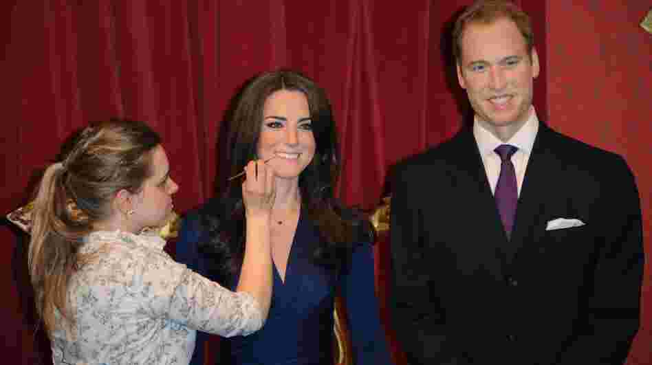 New wax figures of Prince William, Duke of Cambridge and Catherine, Duchess of Cambridge are worked on at Madame Tussauds in London, England. They're being revealed today.
