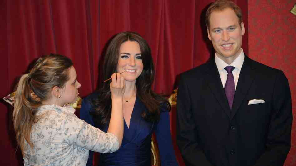 New wax figures of Prince William, Duke of Cambridge and Catherine, Duchess of Cambridge are worked on at Madame Tussauds in London, England. They're being revealed today.