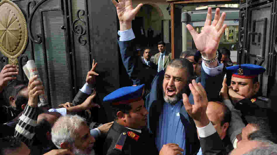 Khairat el-Shater, a leader of Egypt's Muslim Brotherhood, leaves the election committee headquarters in Cairo on Thursday after registering for the presidential election next month. A delegation from the Brotherhood is currently visiting Washington to talk about the group's plans for Egypt's future. Khairat el-Shater, a leader of Egypt's Muslim Brotherhood, leaves the election committee headquarters in Cairo on Thursday after registering for the presidential election next month. A delegation from the Brotherhood is currently visiting Washington to talk about the group's plans for Egypt's future.