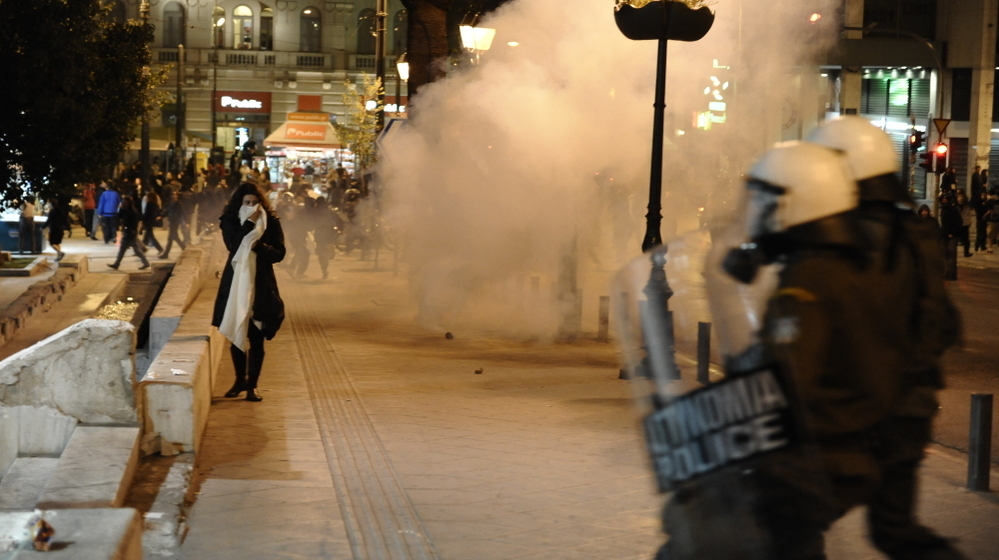 Demonstrators clashed with riot police in Athens overnight.