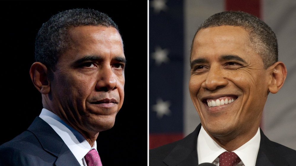 President Obama inspires strong feelings, some positive, some negative. This composite image shows Obama at two separate events.