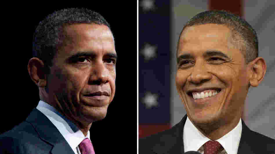 President Obama inspires strong feelings, some positive, some negative. This composite image shows Obama at two separate events.