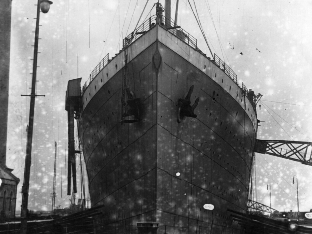 The ill-fated Titanic rests at Harland and Wolff's shipyard, Belfast, in February 1912. 