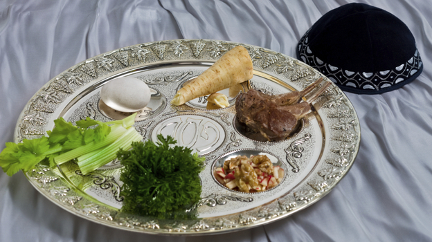 A traditional Jewish Seder plate for Passover.