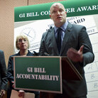 Iraq war veteran Paul Rieckhoff (right), with Democratic Sens. Mark Begich of Alaska, Daniel Akaka of Hawaii and Patty Murray of Washington, introduces the GI benefit watchdog bill in Washington. Some lawmakers say for-profit schools are taking advantage of veterans and their educational benefits.