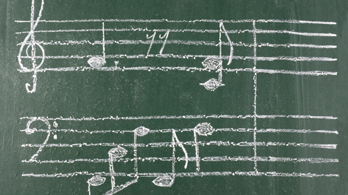 Music notes on a chalkboard.