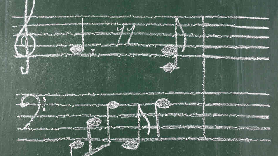 Music notes on a chalkboard.