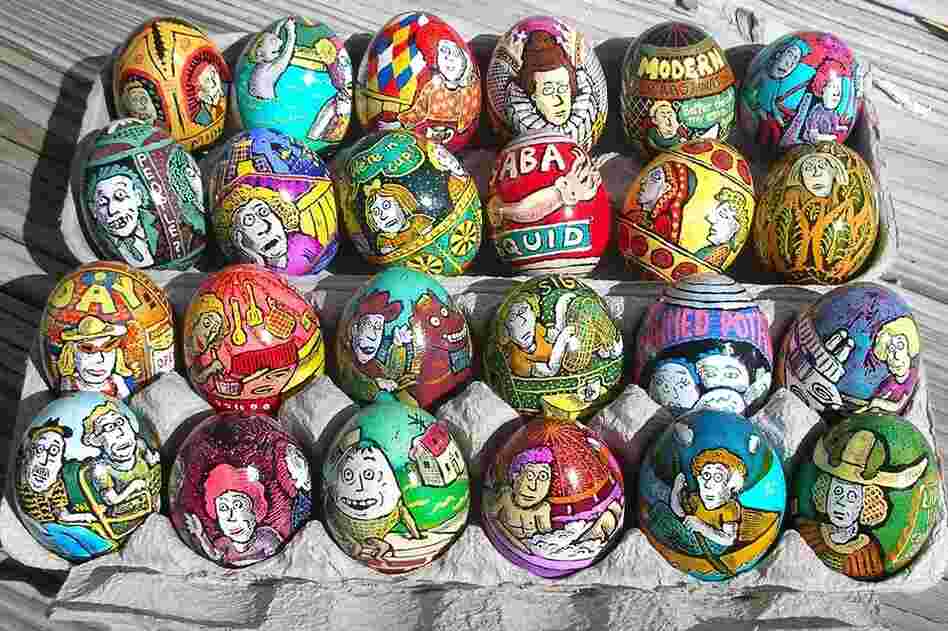 Contemporary artists continue to create new forms of egg art. New Yorker cartoonist Roz Chast learned pysanky technique to make egg art that reflects modern anxieties. 