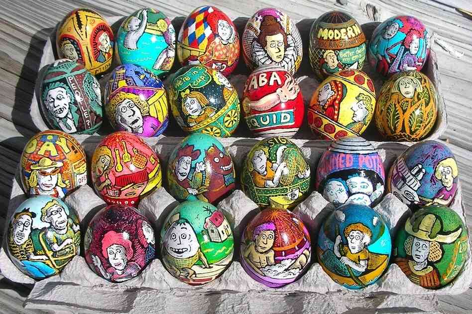 Contemporary artists continue to create new forms of egg art. New Yorker cartoonist Roz Chast learned pysanky technique to make egg art that reflects modern anxieties. 