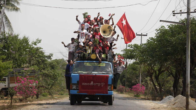 After decades of tight control by the military, Myanmar is opening up. Supporters of Myanmar's opposition leader Aung San Suu Kyi campaigned openly during the run-up to the April 1 election, in which her party won 43 of the 45 contested seats. After decades of tight control by the military, Myanmar is opening up. Supporters of Myanmar's opposition leader Aung San Suu Kyi campaigned openly during the run-up to the April 1 election, in which her party won 43 of the 45 contested seats.