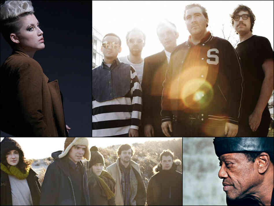 Clockwise from upper left: Sarah Jaffe, Hot Chip, Bobby Womack, Dirty Projectors. Clockwise from upper left: Sarah Jaffe, Hot Chip, Bobby Womack, Dirty Projectors.