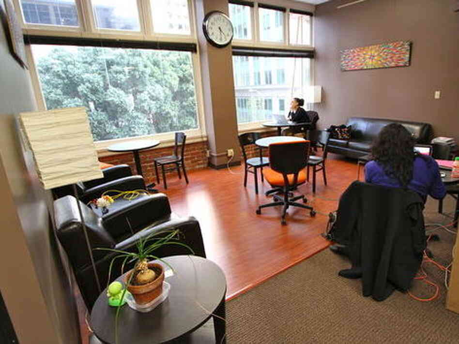 Co-working spaces, like NextSpace in San Francisco, often offer desks and lounges, as well as coffee bars and collaborative workspaces. 
