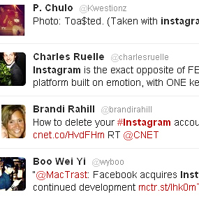 A sampling of Twitter users' response to the news that Facebook is purchasing Instagram for $1 billion.