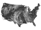 A map illustrating the wind patterns across the United States on March 21, 2012. A map illustrating the wind patterns across the United States on March 21, 2012.
