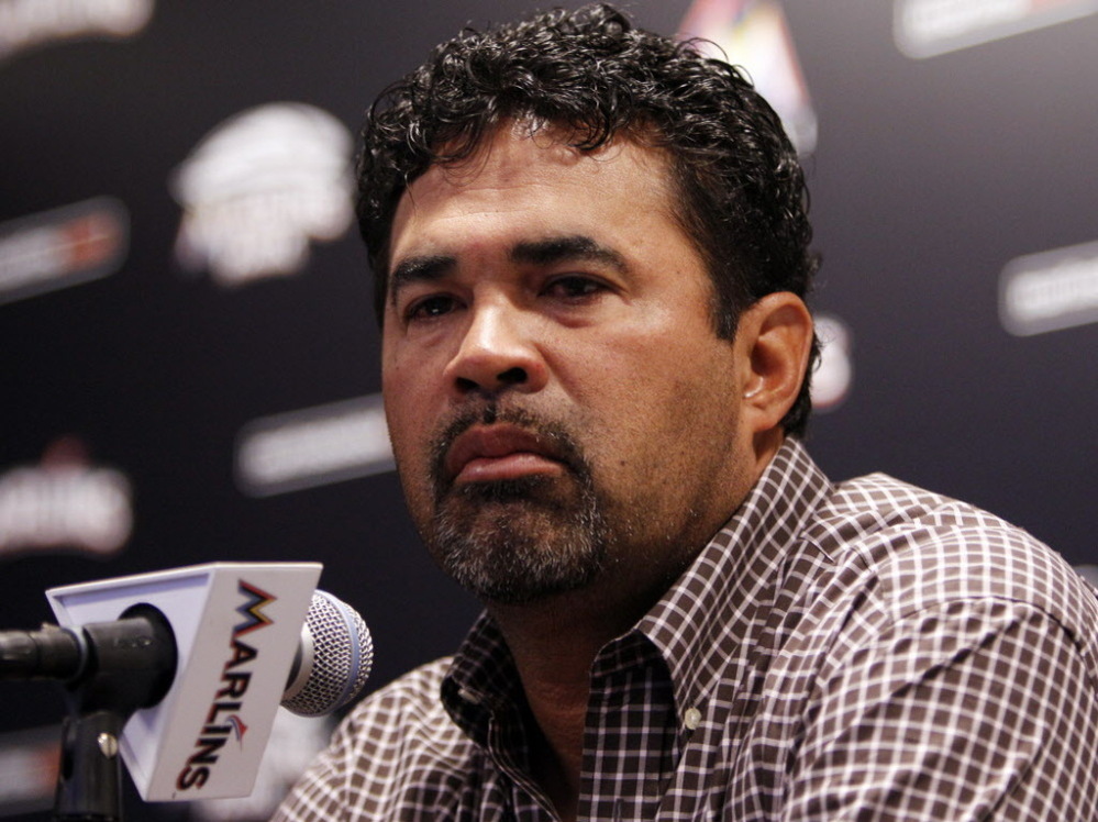 Marlins manager Ozzie Guillen during his news conference this morning in Miami. 