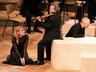 Mezzo-soprano Magdalena Kožená with violinist Daniel Stabrawa and tenor Mark Padmore perform in Bach's St. Matthew Passion. Mezzo-soprano Magdalena Kožená with violinist Daniel Stabrawa and tenor Mark Padmore perform in Bach's St. Matthew Passion.