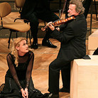 Mezzo-soprano Magdalena Kožená with violinist Daniel Stabrawa and tenor Mark Padmore perform in Bach's St. Matthew Passion. Mezzo-soprano Magdalena Kožená with violinist Daniel Stabrawa and tenor Mark Padmore perform in Bach's St. Matthew Passion.