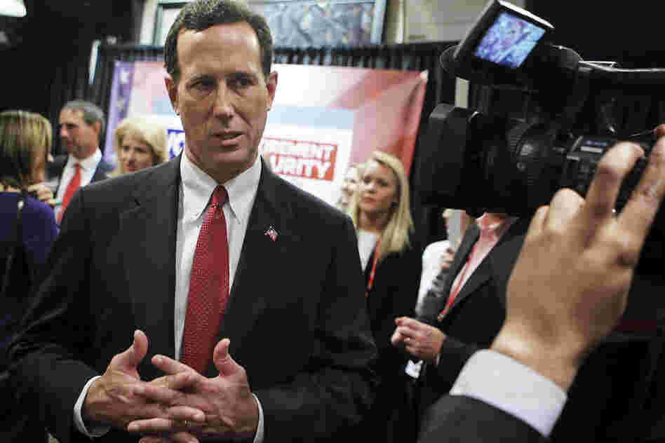 After another debate, in Spartanburg, S.C., on Nov. 12, Santorum speaks to members of the media. 
