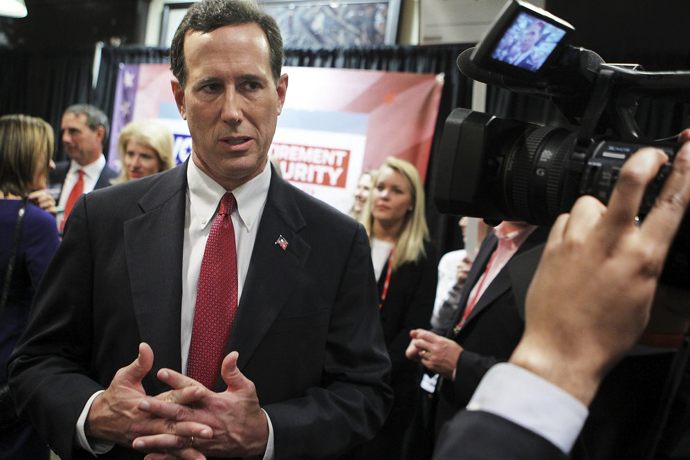After another debate, in Spartanburg, S.C., on Nov. 12, Santorum speaks to members of the media. 