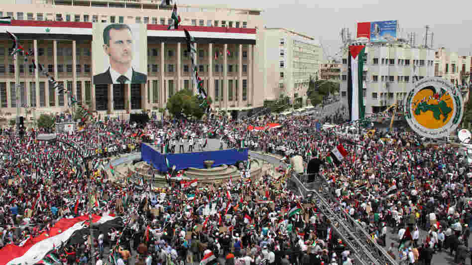 Syrian President Bashar Assad was supposed to pull the military out of cities by Tuesday, but more attacks were reported. Some Syrians rallied in support of Assad and his Baath Party in the capital, Damascus, on Saturday.