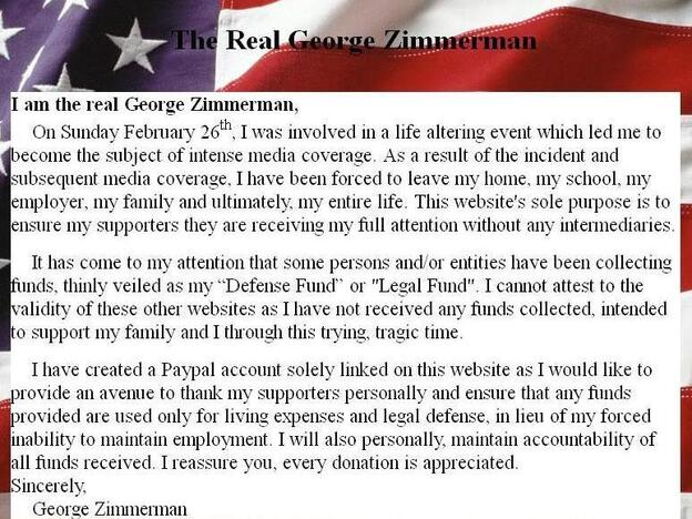 TheRealGeorgeZimmerman.com website.