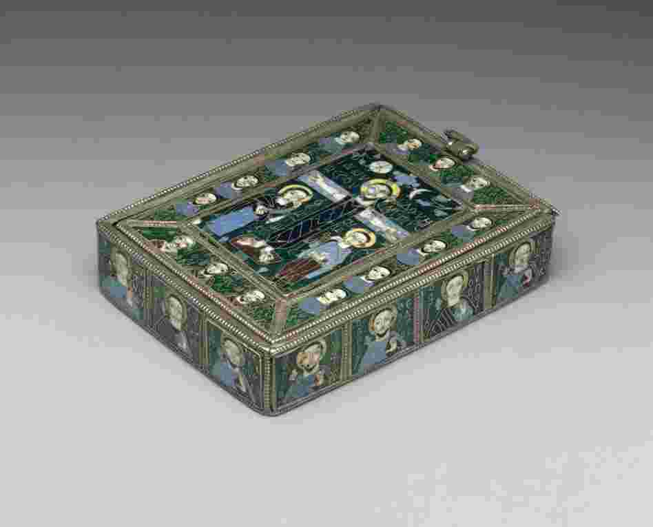 A ninth-century reliquary box, possibly from Constantinople, depicts Jesus on the cross with gold, silver and enamel. 