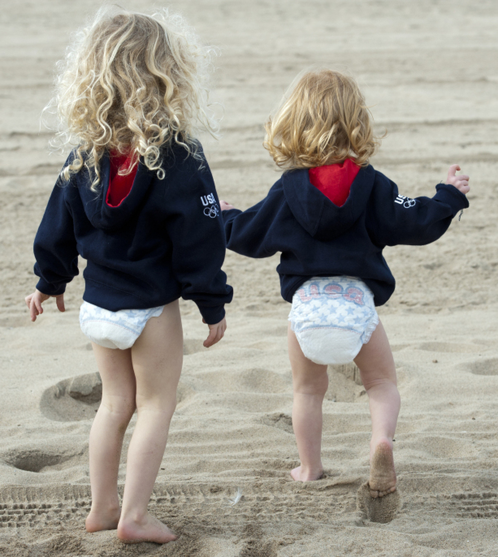 Kerri Walsh, who is sponsored by Pampers, says her sons, pictured here, will wear the company's special "Team USA" diapers during the 2012 London Games.
