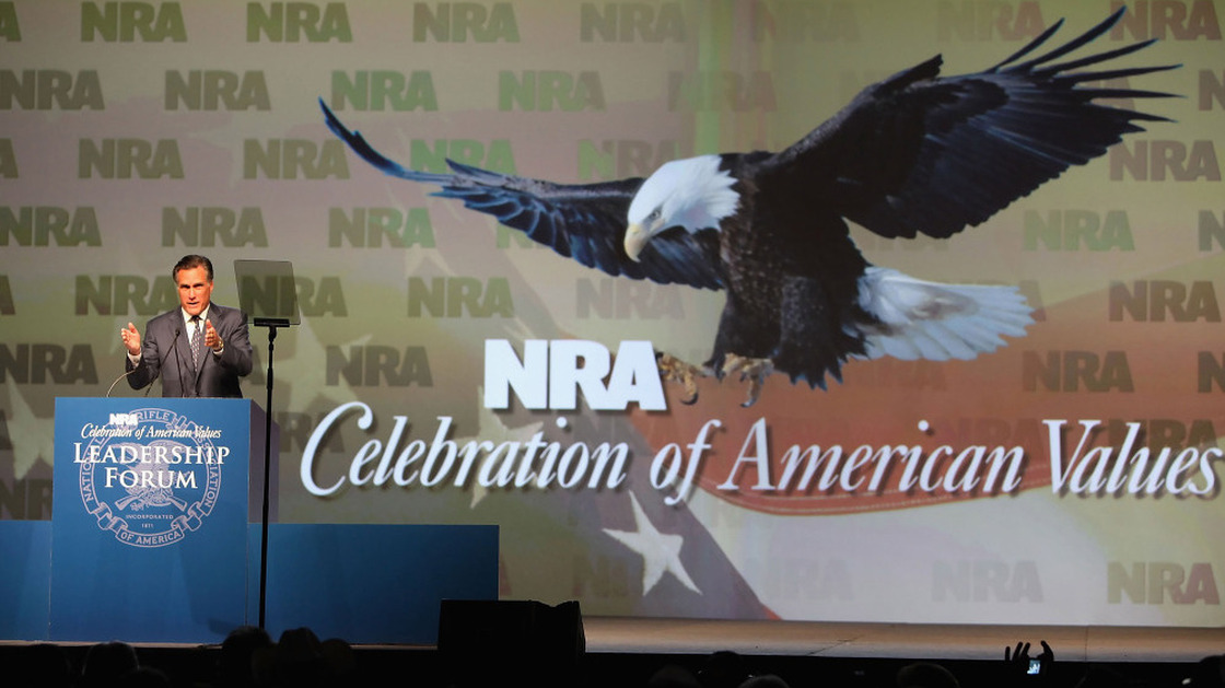 Mitt Romney speaks at the 138th National Rifle Association of America meetings on May 15, 2009, in Phoenix. 
