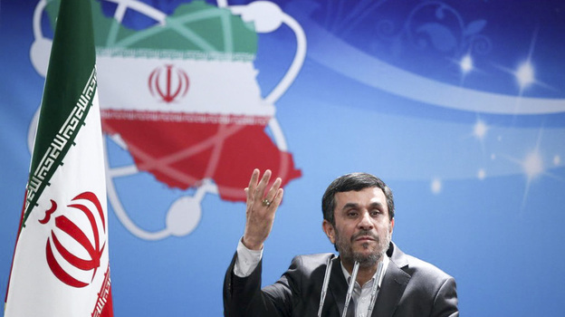Iranian President Mahmoud Ahmadinejad delivers a speech during Iran's Nuclear Technology Day at the presidential palace in Tehran, Iran, on April 8. 