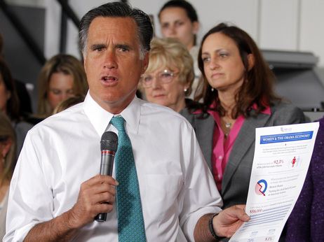 Mitt Romney must now appeal to voters beyond his party's base. On Wednesday, he criticized President Obama's record on women in the workforce during a campaign stop in Hartford, Conn. Mitt Romney must now appeal to voters beyond his party's base. On Wednesday, he criticized President Obama's record on women in the workforce during a campaign stop in Hartford, Conn.