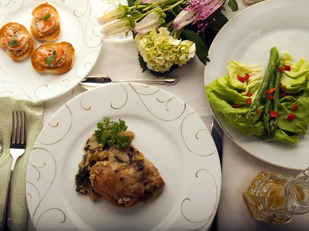 Braised chicken and asparagus salad are part of one menu inspired by meals served on the Titanic.