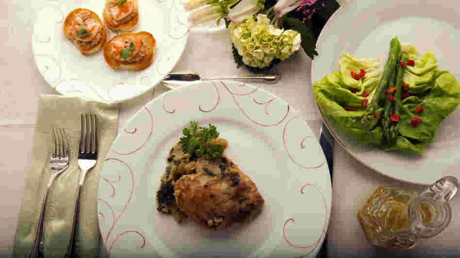 Braised chicken and asparagus salad are part of one menu inspired by meals served on the Titanic.