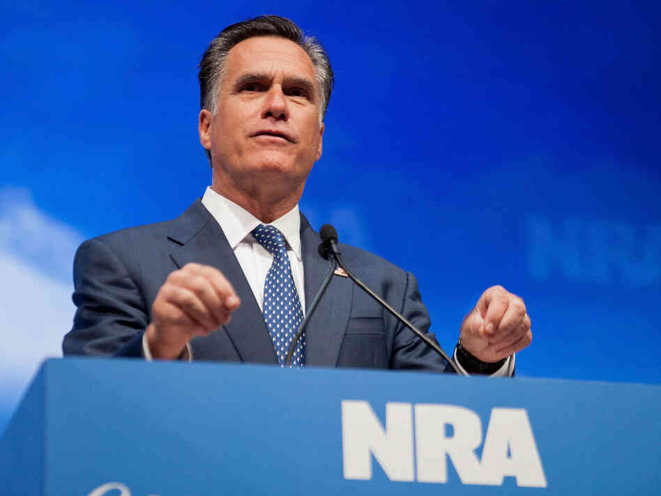 Mitt Romney speaks to the National Rifle Association convention Friday in St. Louis. Mitt Romney speaks to the National Rifle Association convention Friday in St. Louis.