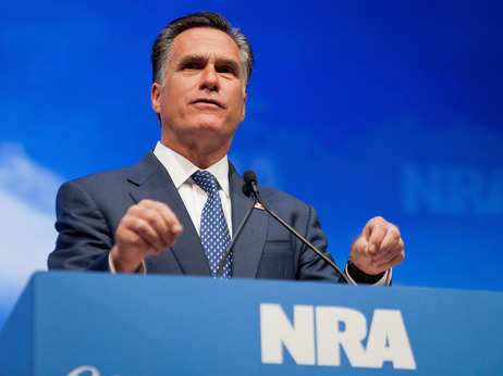 Mitt Romney speaks to the National Rifle Association convention Friday in St. Louis. Mitt Romney speaks to the National Rifle Association convention Friday in St. Louis.