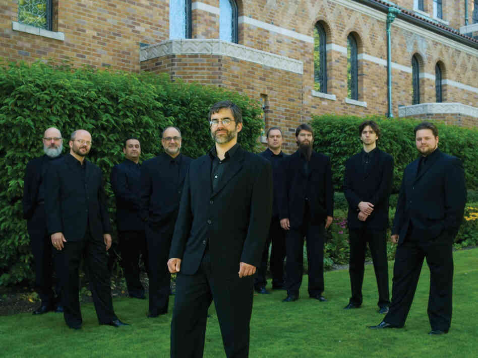 The vocal ensemble Cappella Romana, founded and led by Alexander Lingas (front).