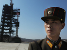 Prior to today's launch, a North Korean soldier stood guard. Prior to today's launch, a North Korean soldier stood guard.