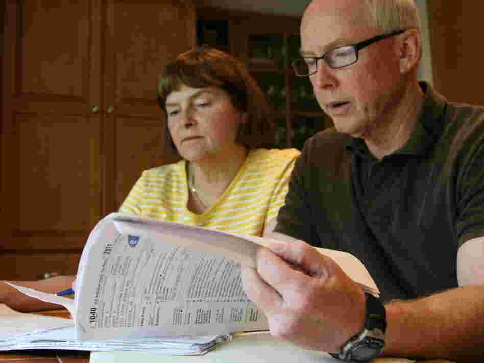 Jim and Janet Borcheller of Fairfax, Via., are in the top 10 percent of income earners. But last year, they had to withdraw money from their retirement account to pay their taxes.