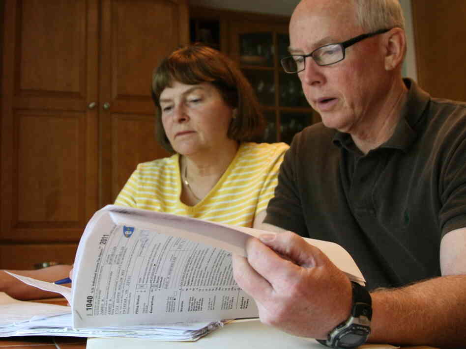 Jim and Janet Borcheller of Fairfax, Via., are in the top 10 percent of income earners. But last year, they had to withdraw money from their retirement account to pay their taxes.