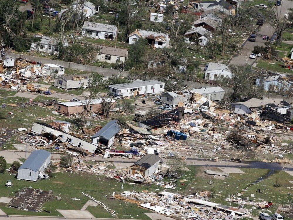 An aerial view of the destruction of the Oaklawn neighborhood in Wichita, Kan., on Sunday
