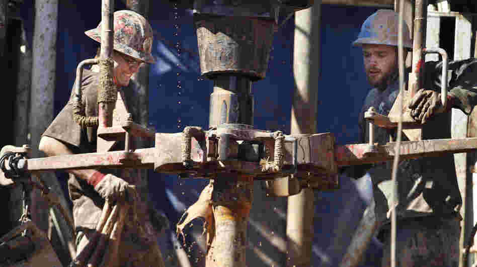 Oil field workers drill into the Gypsum Hills near Medicine Lodge, Kan. Hydraulic fracturing, or "fracking," to coax out oil and gas has led to a natural gas boom that the U.S. market is having trouble absorbing. Oil field workers drill into the Gypsum Hills near Medicine Lodge, Kan. Hydraulic fracturing, or "fracking," to coax out oil and gas has led to a natural gas boom that the U.S. market is having trouble absorbing.
